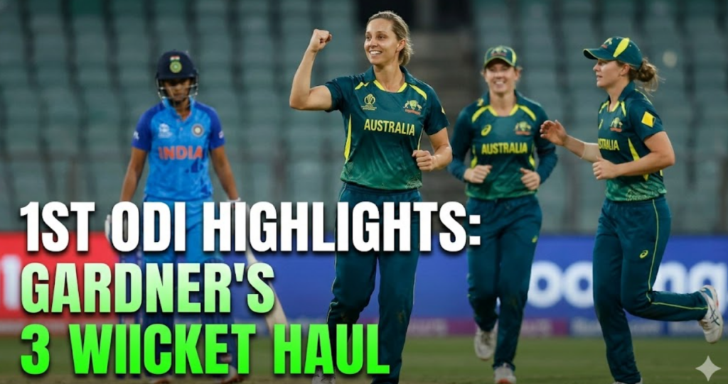 Shifting perspective, this image captures the Australian team celebrating a wicket. This focuses on Australia's strong performance in the first ODI, specifically the impact of their bowlers.