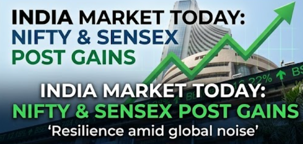 Opposing sector trends, showing on the left (Green Up Arrow, Bank Icon): "BANKS RALLY: LEADING THE CHARGE". On the right (Red Down Arrow, Laptop/Server Icon): "IT SLUMPS: WEAK GLOBAL SIGNALS DRAG".