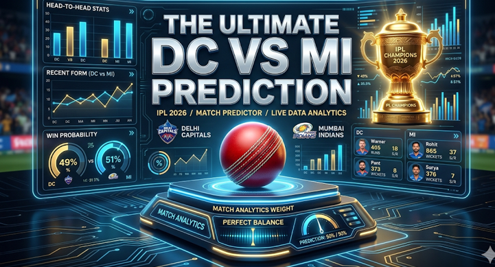 Delhi Capitals vs Mumbai Indians Prediction: The Ultimate IPL 2026 Match 8 Preview 3 A split-screen match promo graphic featuring stylized portraits of captains Axar Patel on the left (Delhi Capitals, blue/red theme) and Hardik Pandya on the right (Mumbai Indians, blue/gold theme). Large, bold text in the center reads "DC VS MI MATCH TODAY PREVIEW", with a packed stadium in the background, summarizing the primary matchup for your DC vs MI prediction.