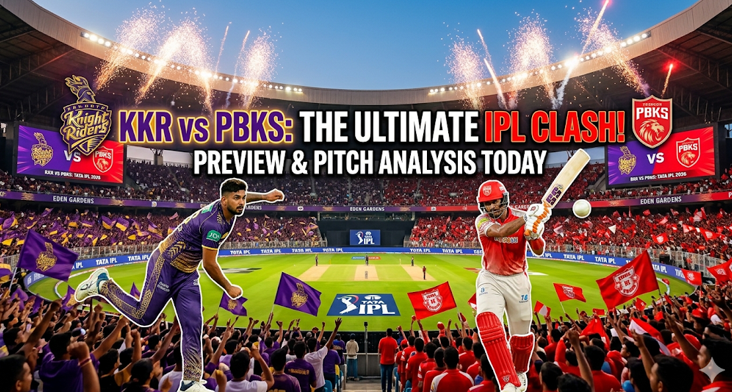 KKR vs PBKS Match 12 Preview: The Ultimate Clash of Kings and Knights in IPL 2026 1 “KKR vs PBKS IPL match poster showing Kolkata Knight Riders bowler and Punjab Kings batsman in action inside a packed stadium, with fireworks, cheering fans, team flags, and ‘Ultimate IPL Clash Preview & Pitch Analysis’ text.”