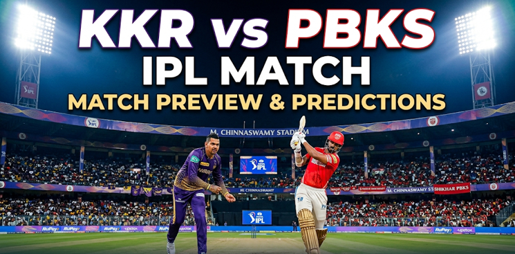 KKR vs PBKS Match 12 Preview: The Ultimate Clash of Kings and Knights in IPL 2026 2 A dynamic featured image graphic for an article, as described. It's a promotional image for a KKR vs PBKS IPL match preview. The top and center feature large, bold, stylized text: "KKR vs PBKS IPL MATCH" on three lines, with team names colored, above the text "MATCH PREVIEW & PREDICTIONS" on two lines. Integrated into the split composition below, a detailed, generalized conceptual representation of a KKR bowler figure in purple and gold kit prepares to bowl on the left. Opposite him on the right, a detailed, generalized representation of a PBKS batsman figure in red and silver/white kit is shown in a dynamic presence pose, mid-swing. These player figures are detailed generic character visualizations, matching the generalized kits and setting, as described. They are set within a fully packed and roaring M. Chinnaswamy Stadium at night under bright floodlights, visualizing incredible atmosphere with fireworks, celebratory effects, and particle effects. Subtle, small text callouts realistically integrated in the stadium graphics, on player gear, and boundary boards show the team names, logos, "M. CHINNASWAMY STADIUM", "TATA IPL", and "RuPay" generic sponsor descriptions (small and integrated, no places or invented specifics, matching established style). Integrated text callout realistically positioned at the bottom center reads "ARTICLE BY SPORTS CENTRAL". The overall style is illustrative and energetic, contrasting KKR's purple theme with PBKS's red theme and visualizing the intense rivalry.