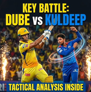 The Chepauk Crucible: CSK vs DC IPL 2026 Match 18 Ultimate Preview & Analysis 2 Promotional image for an IPL blockbuster clash, "CSK vs DC," featuring a CSK captain in yellow shaking hands with a DC captain in blue and red on the pitch. A large banner reads "CHEPAUK CRUCIBLE: MATCH 18." Set at dusk with a massive crowd waving many yellow flags in the open stadium with unique tented roof structures. Text at top adds "7:30 PM IST | NIGHT MATCH." (Keywords: IPL, Blockbuster clash, CSK vs DC, Chepauk Crucible, Match 18, handshake, night match).