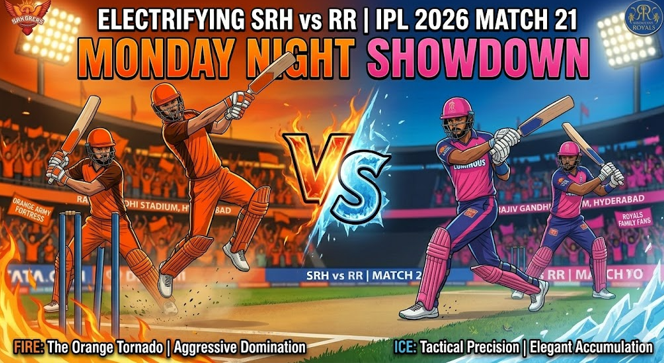 An illustrative promotional poster titled 'EPIC MI vs RCB: THE WANKHEDE BLOCKBUSTER' for 'IPL 2026 | MATCH 20,' featuring vector illustrations of 'Rohit Sharma as MI Captain' and 'Virat Kohli s RCB’S FIERCE COMPETITOR' facing each other on the pitch of a cheering Wankhede Stadium. Integrated text callouts and team logos (MI and RCB) are visible, along with an 'ARTICLE BY SPORTS CENTRAL' footer.